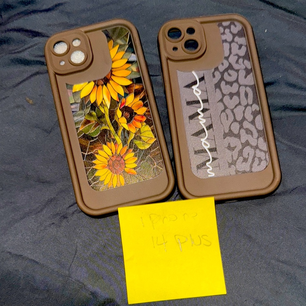 Brown Floral and Animal Print I phone 14 plus 2 pcs  Phone Cases